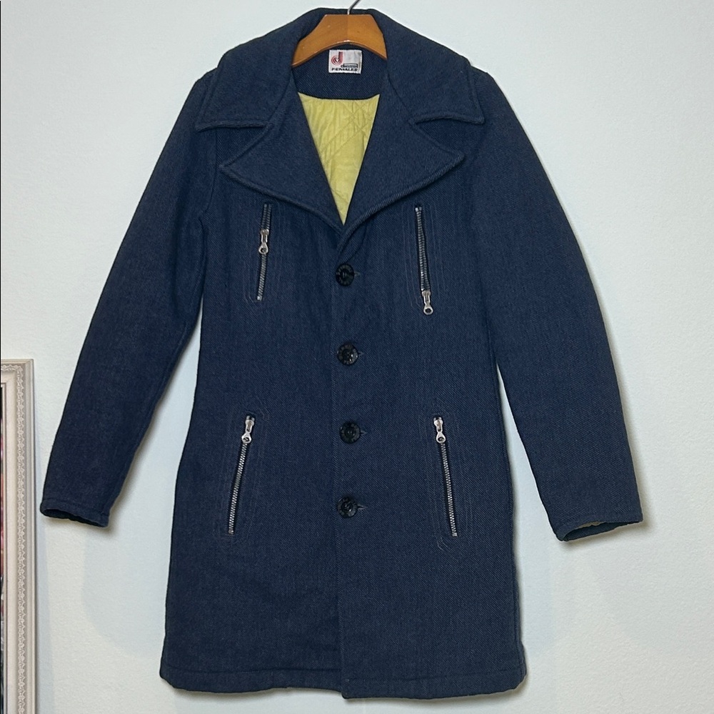 Vintage Diesel Made in Italy Wool Blend Zip Detail Coat Navy Y2K M